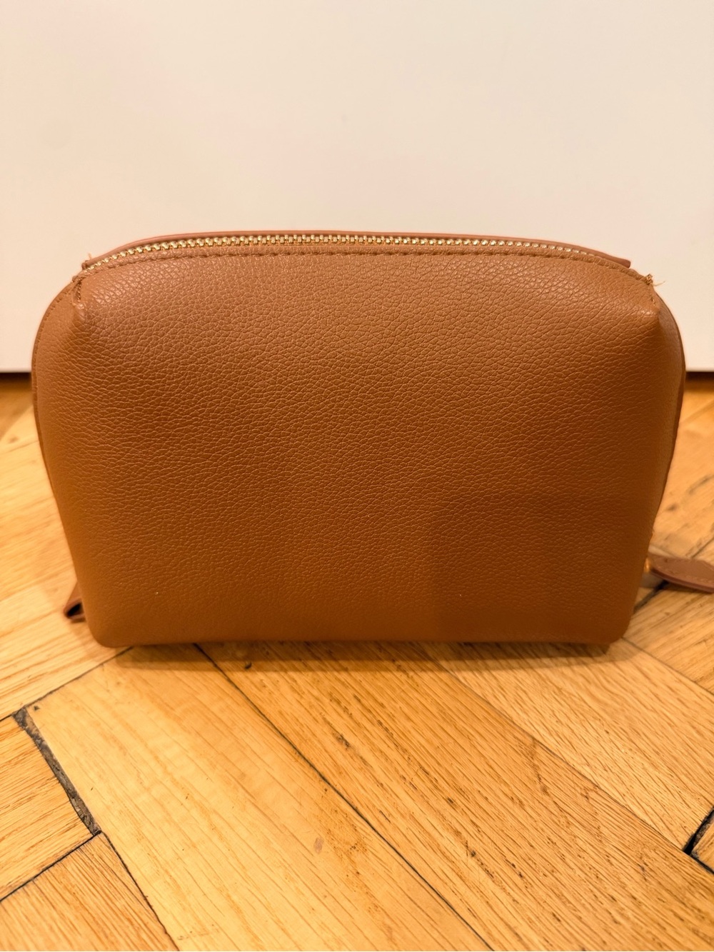 MVMT Brown Pebbled Zip Cosmetic Makeup Travel Bag Gold Hardware NWOT